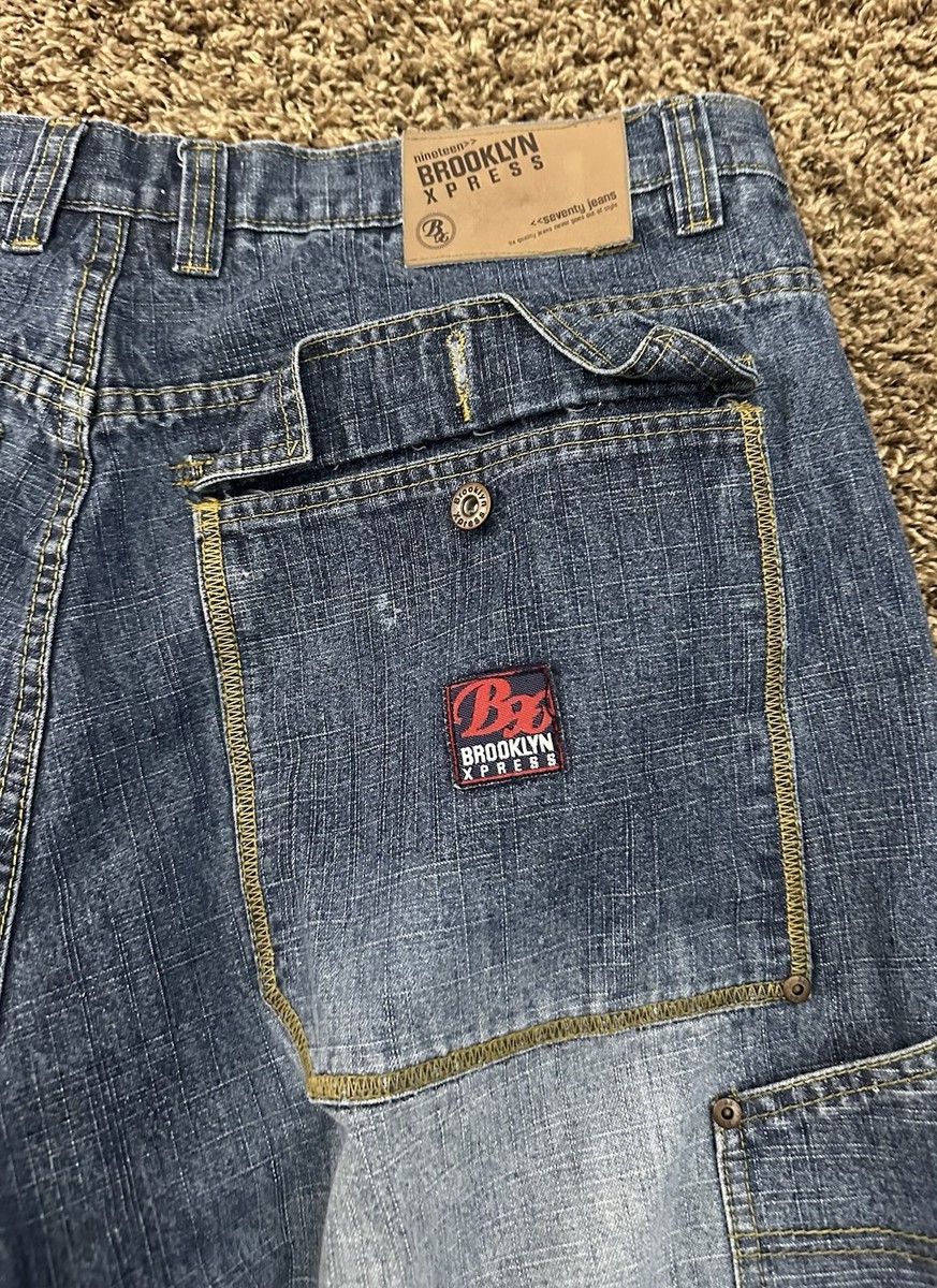 Vintage Y2K Brooklyn Express Baggy Black Denim Jean Shorts Jorts