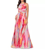 XSCAPE NWT  Petite Printed Pleated Sleeveless Multicolor Sleeveless Maxi Sz 10 P