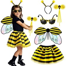 5pcs Girls Bee Costume Bumblebee Wings Tutu with Glasses Crown Headband Hallo...