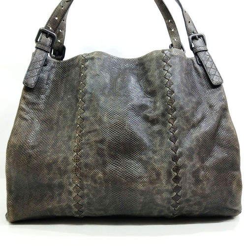 Bottega Veneta Lizard Leather Tote Bag A4 Brown Shoulder Strap Japan Auth 054839 - Picture 2 of 9