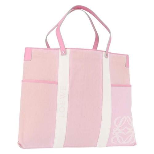 LOEWE Anagram Tote Bag Canvas Pink Silver Auth bs32333
