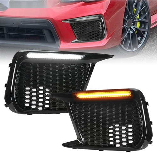 LED Sequential DRL Fog Light Bezels For Subaru WRX STI 2018 - 2021 LH+RH