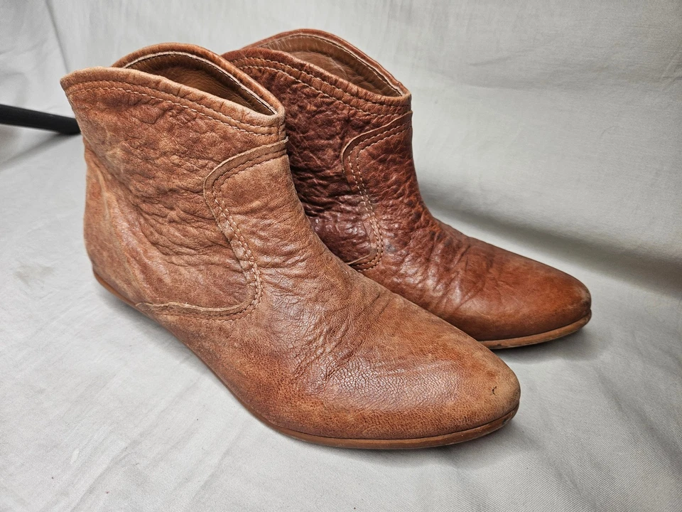 Zara Ankle Booties Womens US 7.5 EUR 38 Brown Leather Pointed Toe Western Shoes - Image 2 of 4