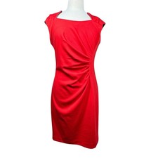 Calvin Klein Sheath Dress Size 8 Red Cap Sleeve Lined Back Zipper