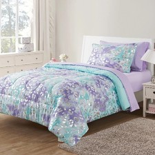 Your Zone 5-Piece Purple Metallic Foil Cheetah Bedding Set for Kids