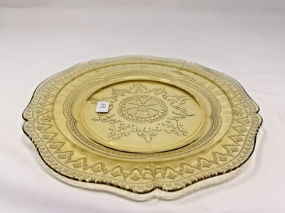 Vintage Amber Color Depression Glass Platter and The Partisan Spoke Pattern