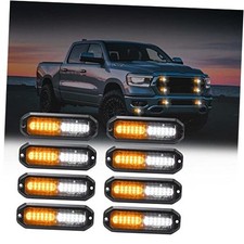 Amber/White LED Strobe Lights Kit - 8pcs 12-LED Flashing Emergency Amber White