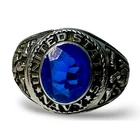 Vintage US Navy Sterling Silver Class Ring Blue Stone