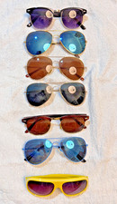 Lot/7 Assorted Sunglasses Mens Womens Blue Black Aviators Mirrored Unisex Beach