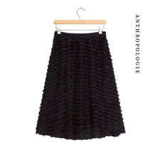 Anthropologie Women's Maeve Black Grazia Textured Midi Skirt Size 6 New