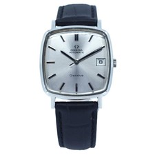 Omega Geneva Square Automatic Watch Gray Silver Black Leather Stainless Steel U