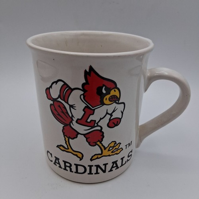 #ad Vtg Louisville Cardinals Coffee Mug Cup White Red Mascot Logo Ceramic with Flaws $14.99