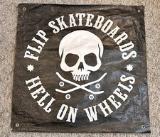 Rare Vintage 1990/2000 FLIP SKATEBOARDS Hell On Wheels Poster Banner Sign SKULL!