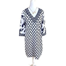 Gretchen Scott Dress Jersey Knit Lobster Soup White Blue (L) NWT