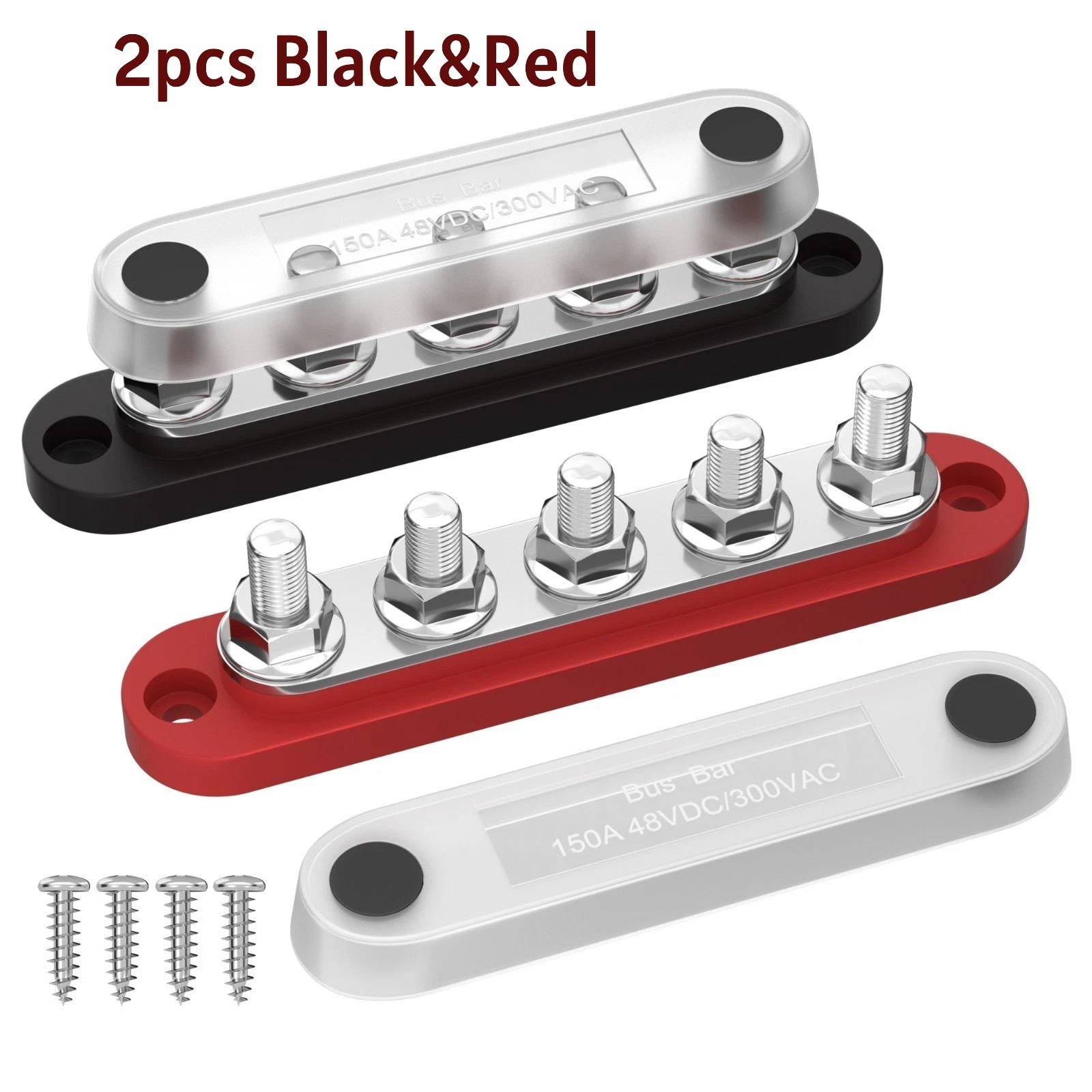 Bus Bar 12V Power Distribution Block with Cover 5 x 1/4" Studs Terminal Block