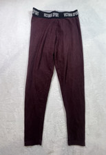 VICTORIA SPORT Leggings Women Dark Maroon Stretch Yoga Pants Spellout Waist S/M