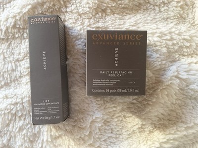 Exuviance Achieve Set: Lift Volumizing Concentrate, Resurfacing Peel Pads