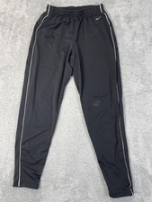 VTG Nike Pants Mens Large Black Dri-Fit Track Athletic Zip Swoosh Y2K Silver Tag