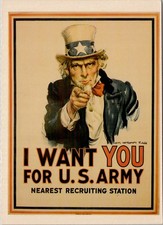 U.S. Army World War I Poster, I Want You, Postcard 6x4 Unposted FREE SHIPPING