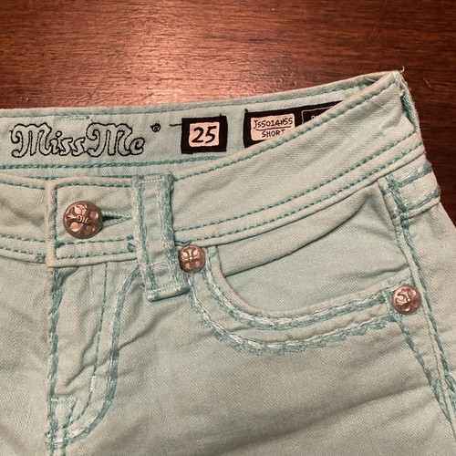 Miss Me Jeans Shorts Women 25x4 JS5014H55 Mint Low Rise Studded Crystals - 第 3/7 張圖片