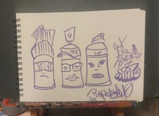 Acryl 3 Sprühdosen Graffiti Zeichnung Original A4 Unikat