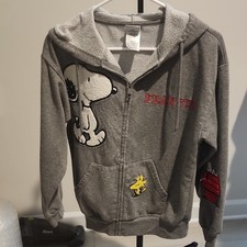 Peanuts Snoopy  Woodstock Heather Charcoal Fleece Full Zip Hoodie XS