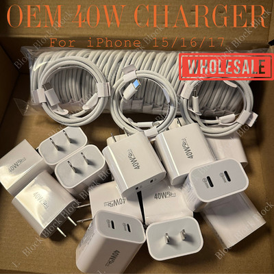 Dual USB-C Fast Charger For iPhone 15 16 17 Pro Max 40W Cube PD Type-C Cord Lot