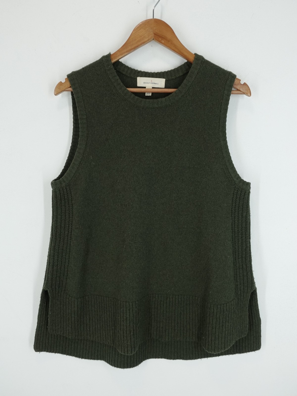 Seasalt Jumper Womens UK 8 Green Coupling Sweater Vest Merino Wool Knit Pullover