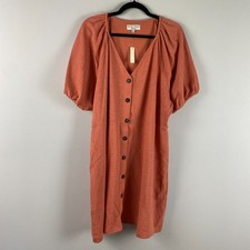 Madewell Texture & Thread Puff-Sleeve Fit-and-Flare Dress Size 3X Coral