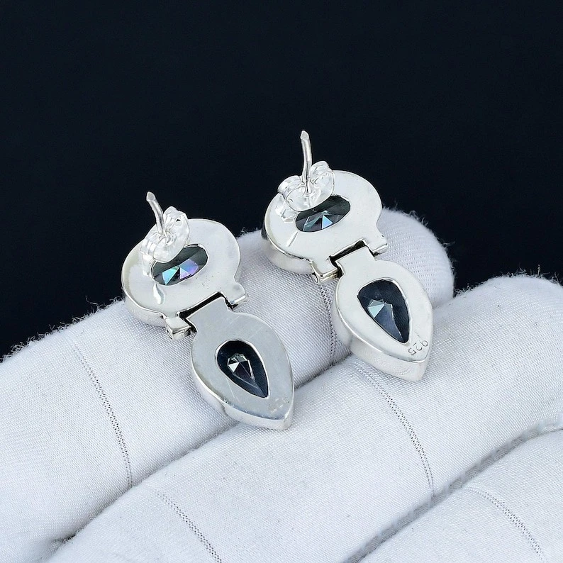 Mystic Topaz Gemstone Handmade 925 Sterling Silver Jewelry Earring Size-1.65'' - Image 4 of 4