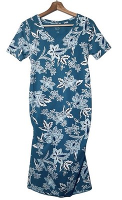 Isabel Maternity T-Shirt Dress M Blue Floral Pullover Short Sleeve Western Boho