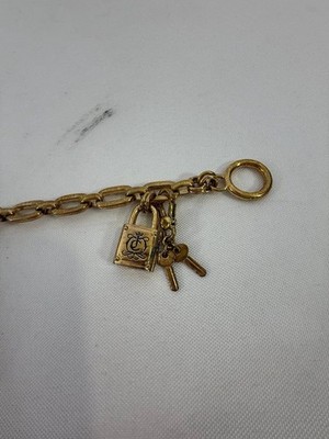 Vintage Juicy Couture Padlock and Keys Charm Bracelet 2000s Gold Tone Toggle Cla
