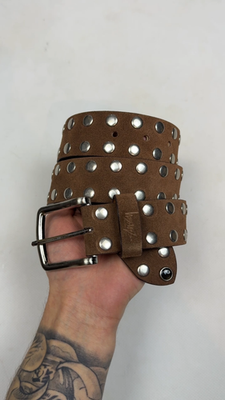 Stussy 8 Ball Studded Belt Brown Suede Leather 115cm Y2K