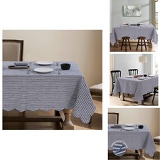 AORISSI 100 French Flax Linen Tablecloths Scalloped Embroidery Rectangle
