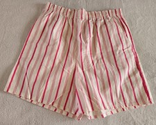 80s 90s Womens Vintage Shorts Pull On White Pink Stripes Cotton Size 34 Bermuda