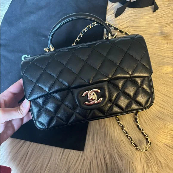 Mini Rectangular Flap Bag with Top Handle in Blac… - image 2