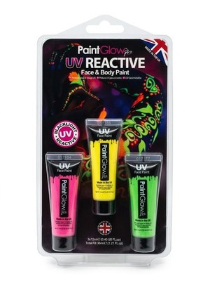 PaintGlow UV Reactive -Face Paint Hang Pack, 12ml