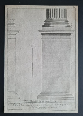 Antiker Druck um 1775 - Fünf Architekturorden - Verbundsockel & Sockel