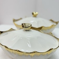 Set Of 2 Gold Ceramic Serving Bowl Set with Elegant Dining & Kitchen Tableware