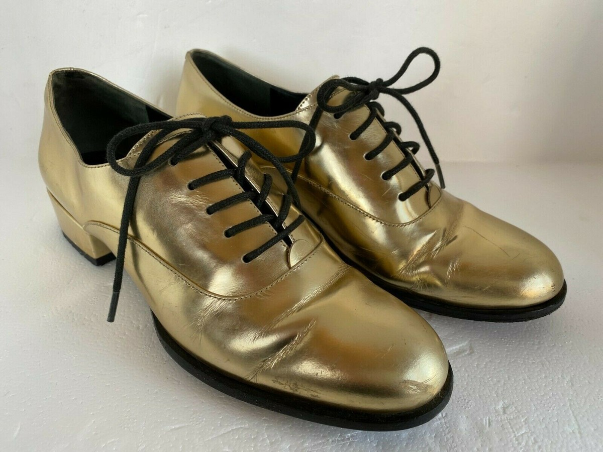 PIERRE BALMAIN Paris Metallic Gold Leather Lace Up Low Heel  display picture 2