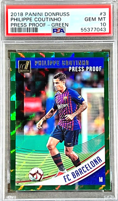 2018 Panini Philippe Coutinho #3 (PRESS GREEN) PSA 10 GEM MINT