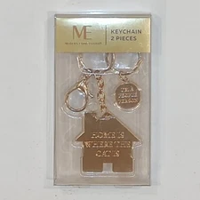 Modern Expressions Keychain Home Is Where The Cat Is & I'm A People Person, Gold