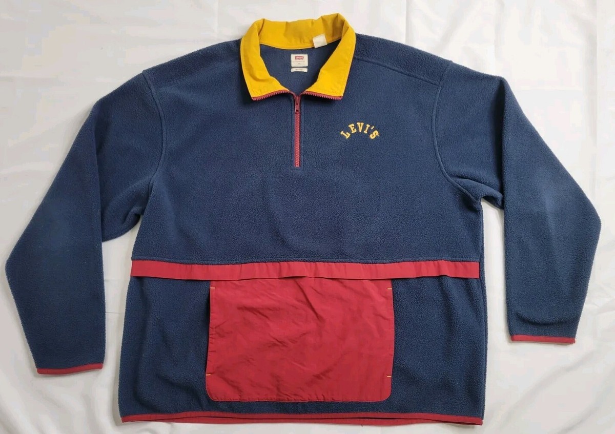 Levi's Men's Color Block quarter zip anorak fleece sweatshirt long