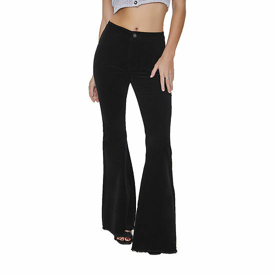 Juniors' Forever 21 Frayed Flare Leg Velvet Pant in Black Size S - NEW