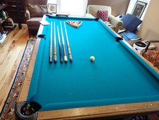 GOLDEN WEST FULL SIZE. RARE ONE PIECE SLATE POOL TABLE, NEW FELT, WITH EXTRAS