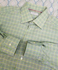 Eton Classic Fit Button Up Dress Shirt Green Blue White Checks Plaid 41 16
