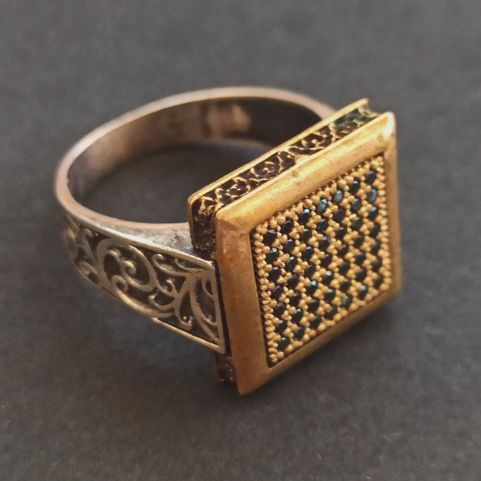 Anillo Vintage Para Hombre Plata 925 Cuarto Negro Bronce 10.25 Art Deco Renacimiento Cuadrado Foto 4 de 4