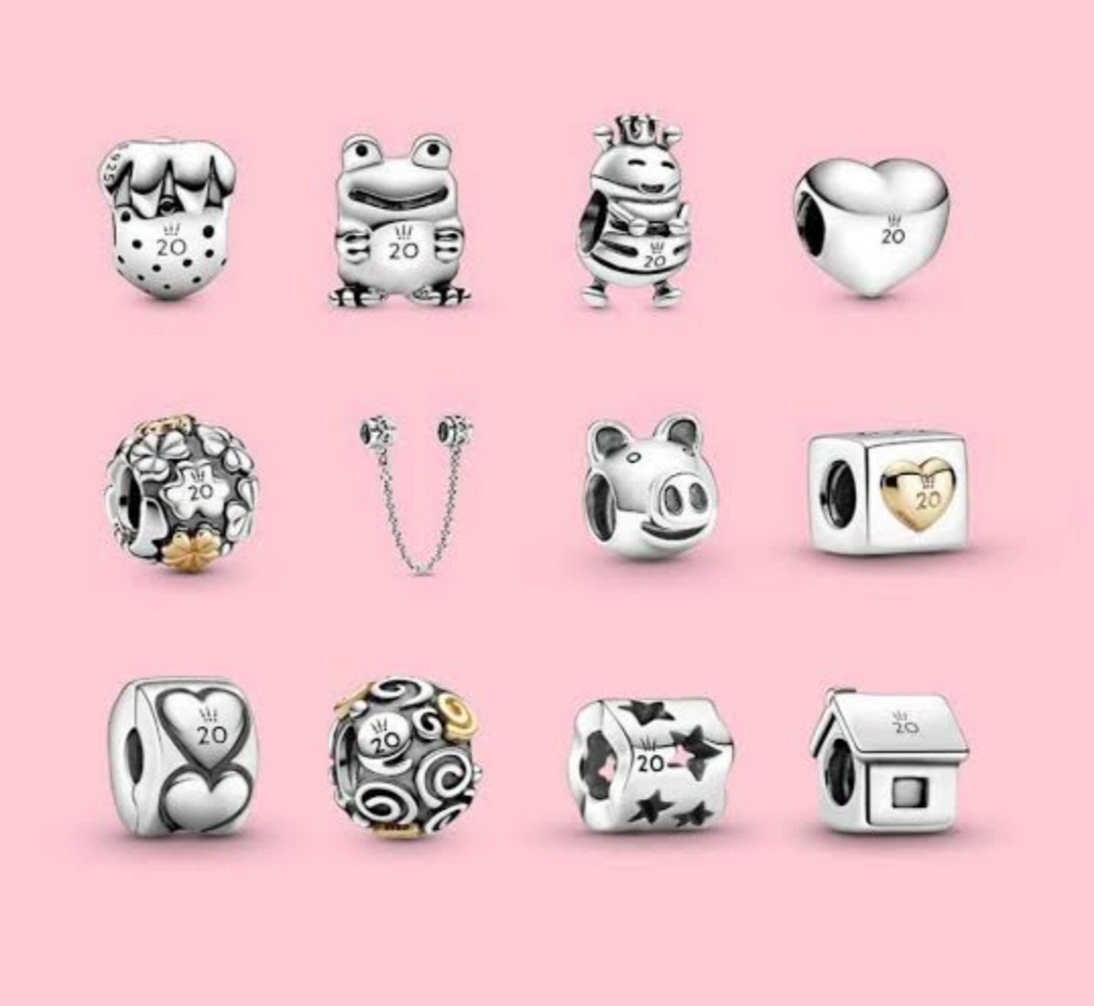 Genuine Pandora 20th anniversary Full set 12 Charms, certificates