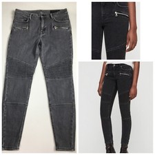 ALL SAINTS Gray GRACE Biker Zip Pockets Slim Fit Skinny Jeans Womens sz W28