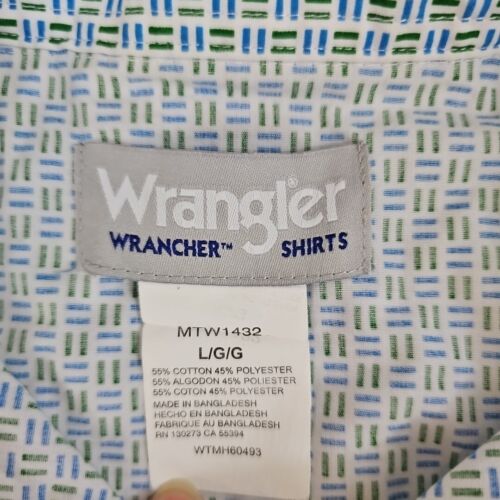 Camicia Wrangler Uomo L Blu Geometrica Perla Scatto Wrancher Western Work Manica Lunga - Foto 3 di 12